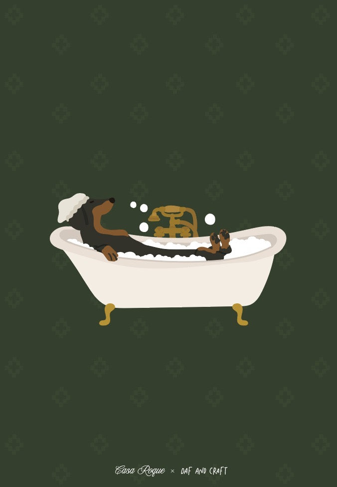 Ilustración perro salchicha tina