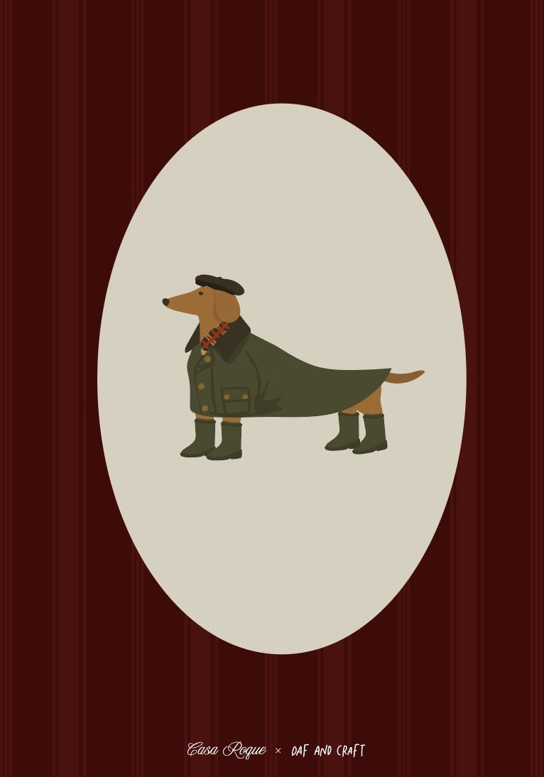 Ilustración perro salchicha de caza