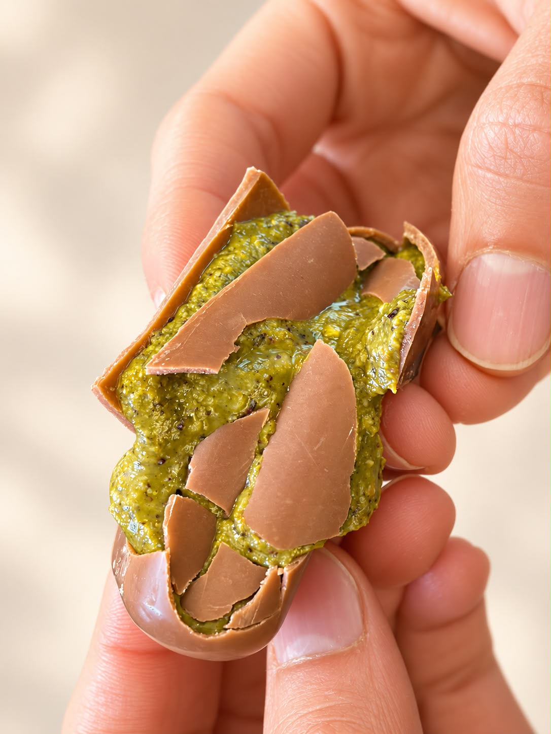 Barrita de pistacho bañada en chocolate de leche sin azúcar